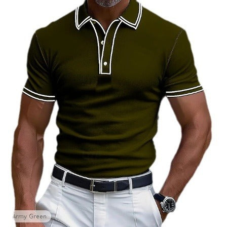 Men's Casual Polo Shirt Lapel Placket Strip T-shirt