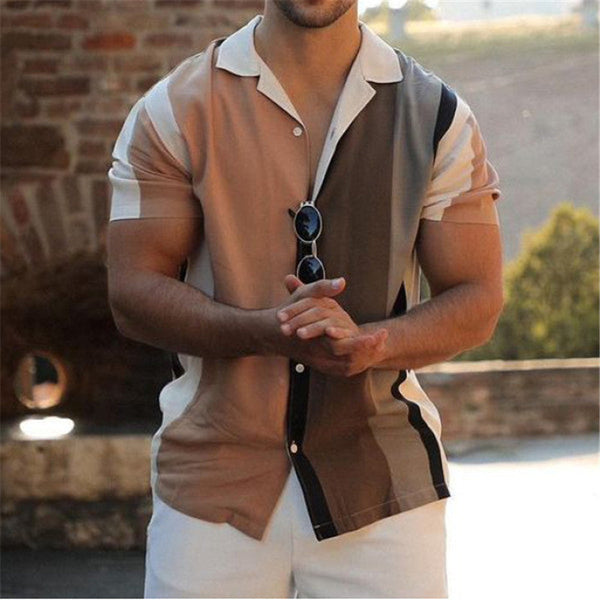 Men's Short Sleeve Cardigan Striped Casual shirt
