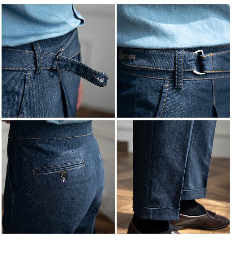 Men's Denim Color Vintage Casual High Waist Pants