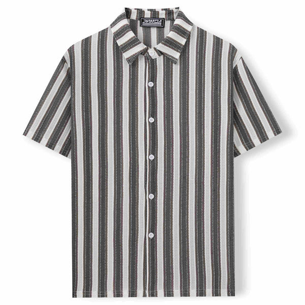 Men's Beach Casual Yarn-dyed Striped Short-sleeved Lapel Shirt