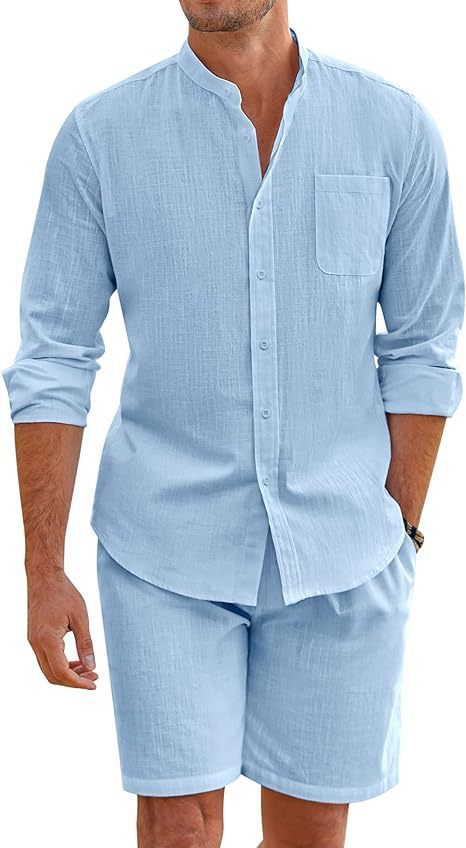 Men's Summer Two-piece Polyester Button Shirt