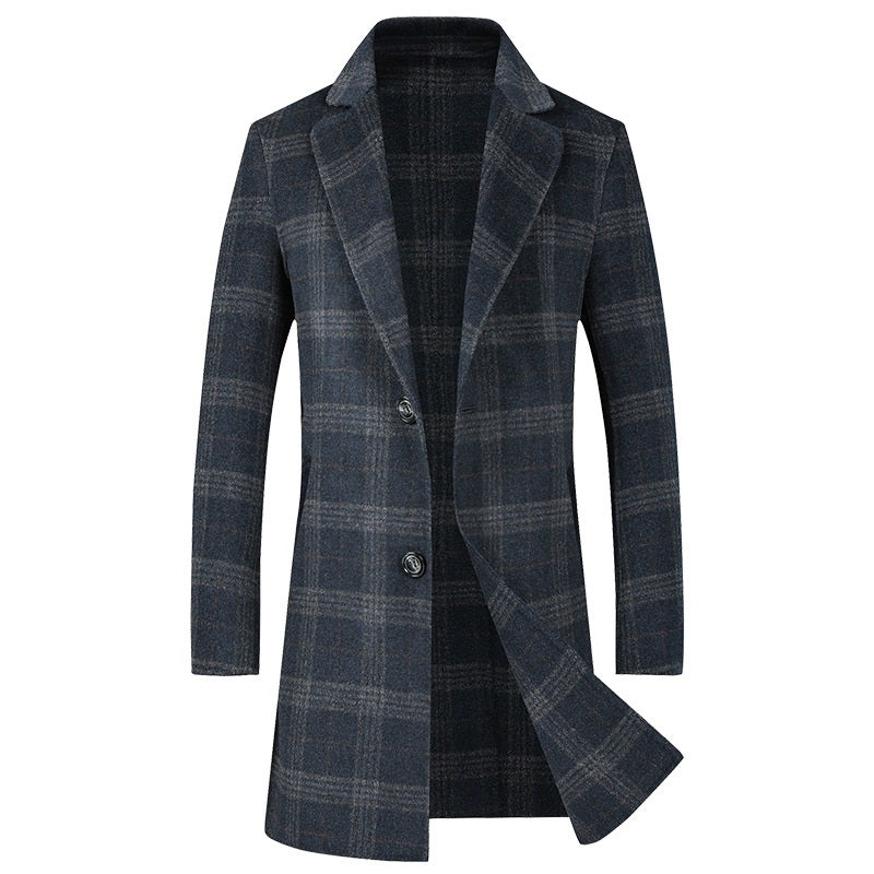 Men's plaid woolen trench coat