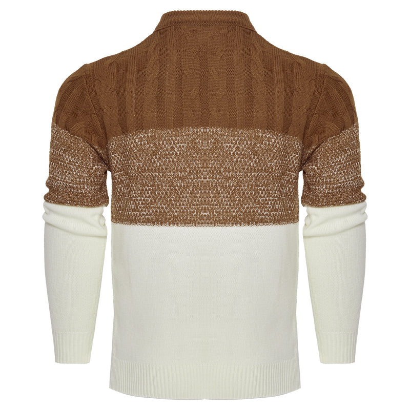 Men's Casual Color Block Long Sleeve Cable Knit Pullover Sweater