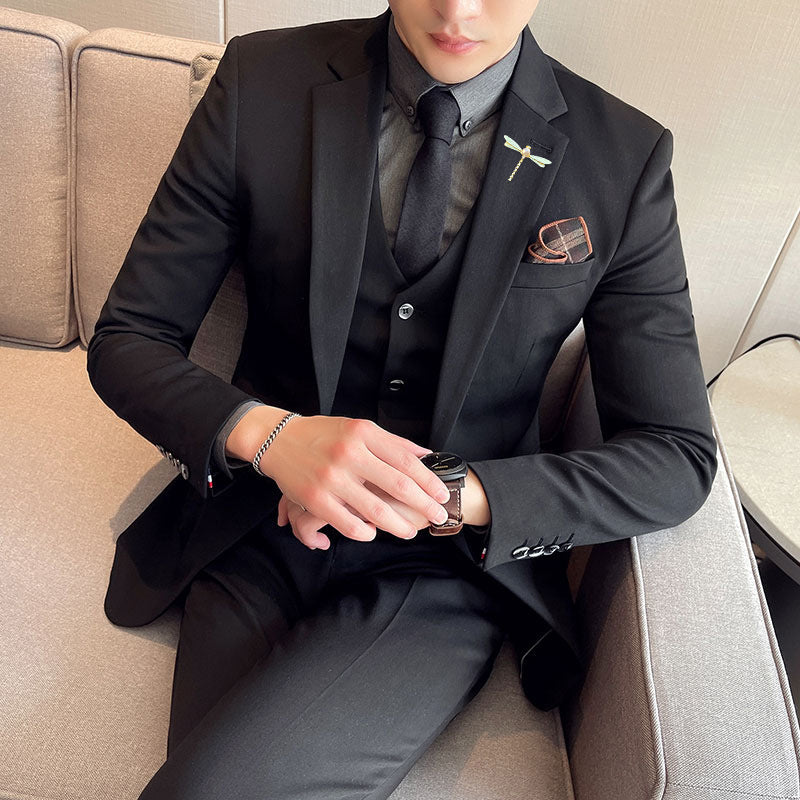 Men's Solid Color Men's Three-piece Suit