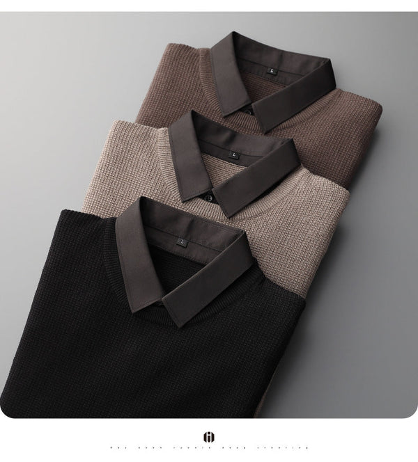 Two-Piece Shirt Collar Knitted Sweater For Men