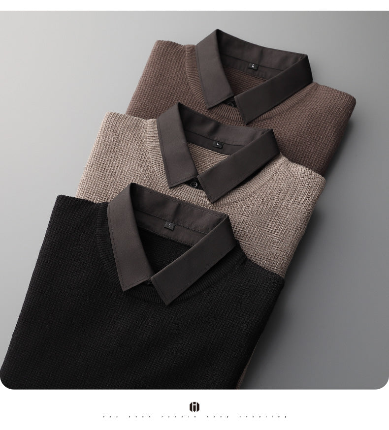 Two-Piece Shirt Collar Knitted Sweater For Men