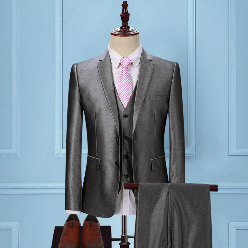 Dark Green Suit Men's Three-piece Korean Slim Suit Business