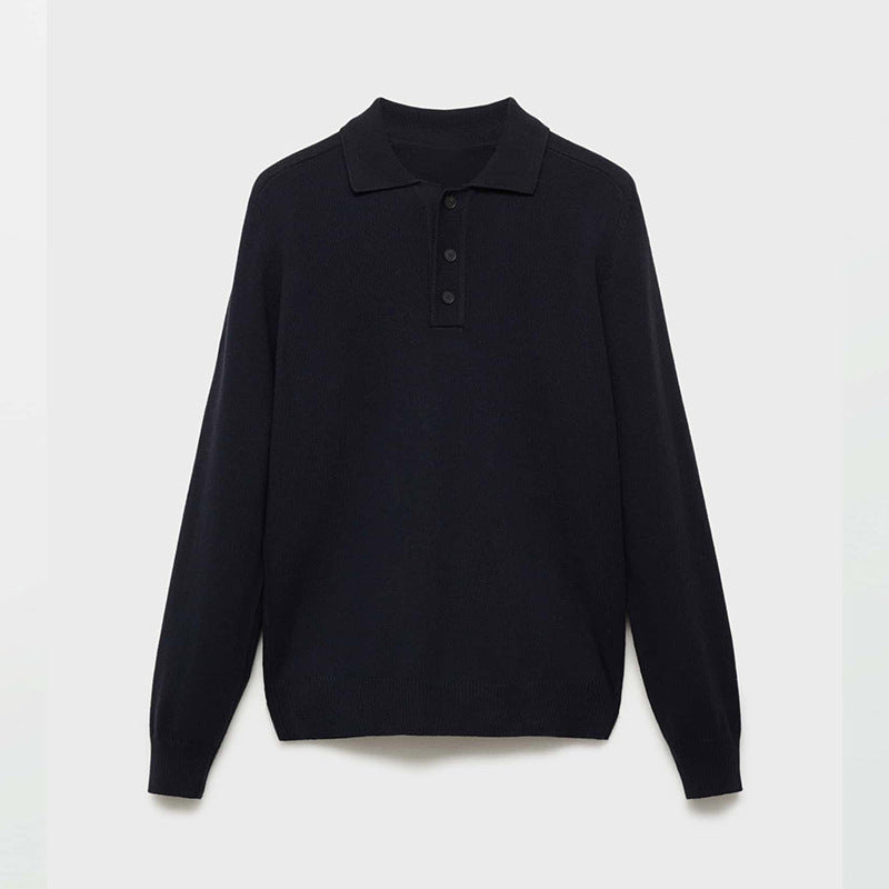 Long Sleeve Button Polo Shirt V-neck Business Men's Sweater