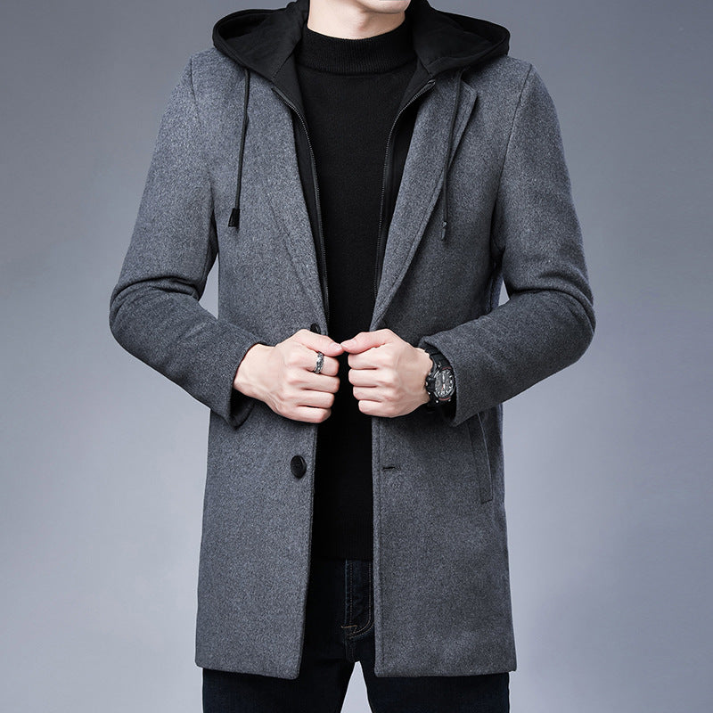 Men's Detachable Hooded Woolen Winter Coat