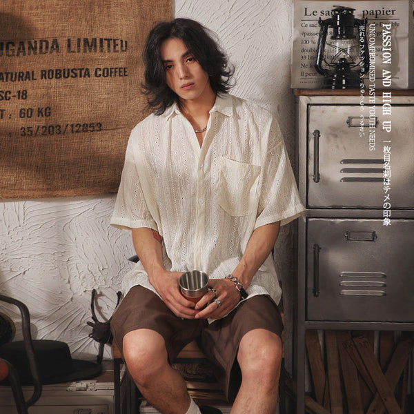 Retro Hollow-out Short-sleeved Shirt For Men