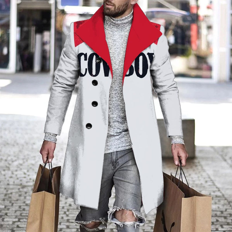 3D Digital Printing Men's Woolen Lapel trench coat