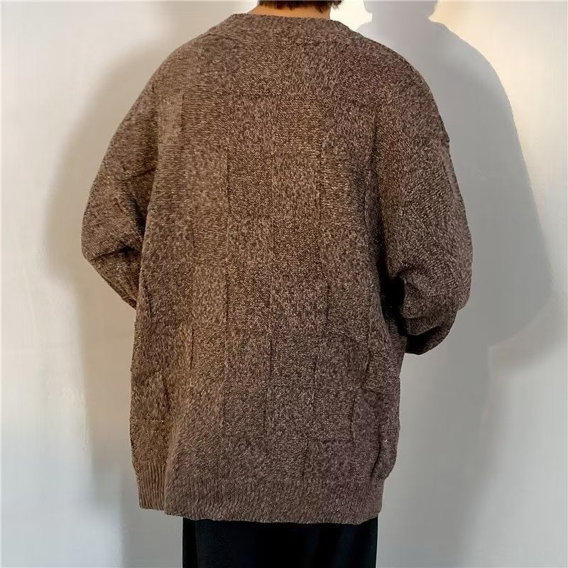 Winter Thickened Diamond Lattice Men's Loose Casual Sweater