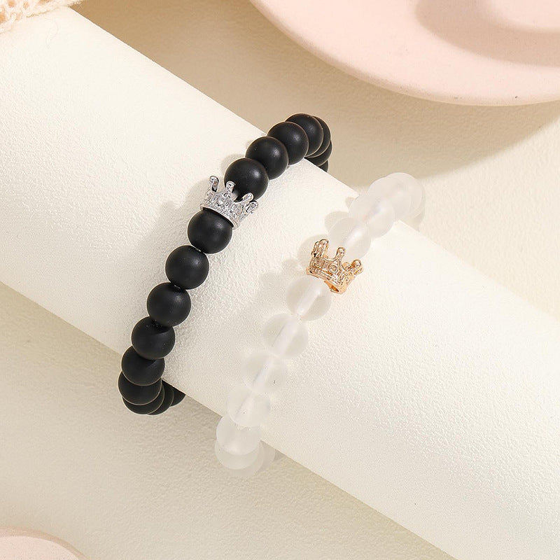 2pcs Handmade Crown Beaded Charms Bracelet Heart Glow In The Dark Couple Bracelet