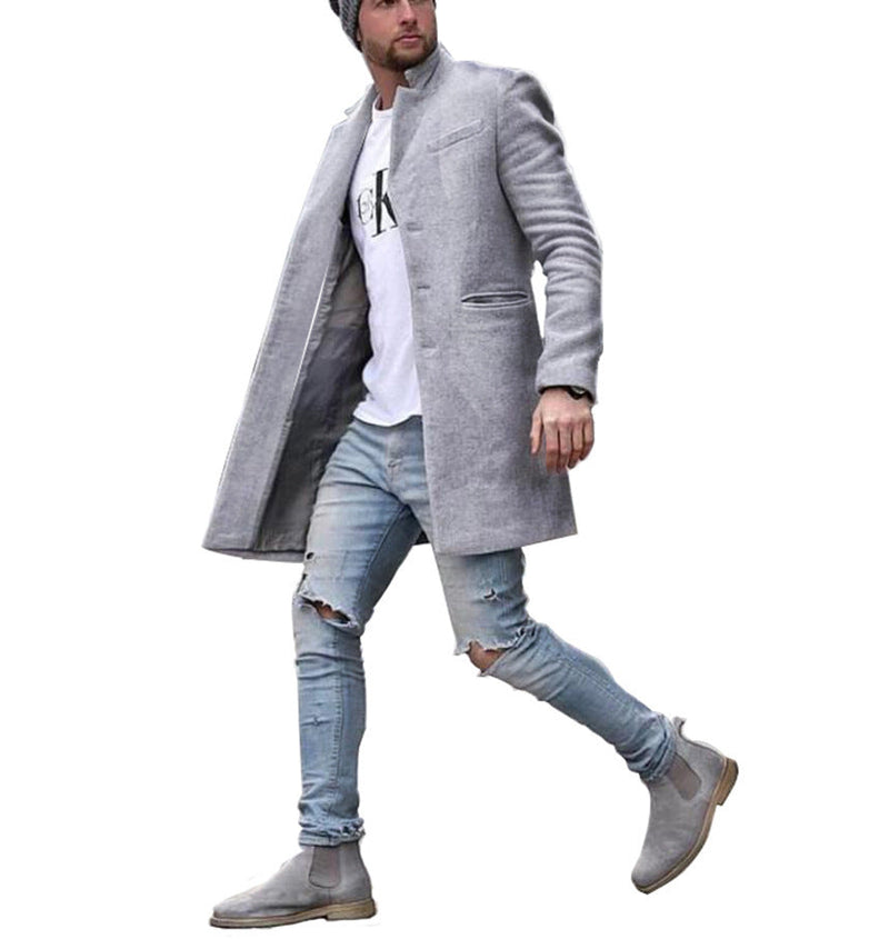 Men's long woolen trench coat