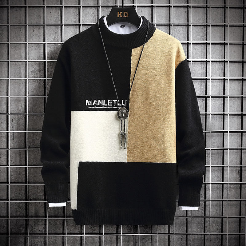 Trendy Men's Simple Stitching Round Neck sweater