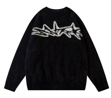Geometry Round Neck Jacquard Knitted Pullover Loose Sweater