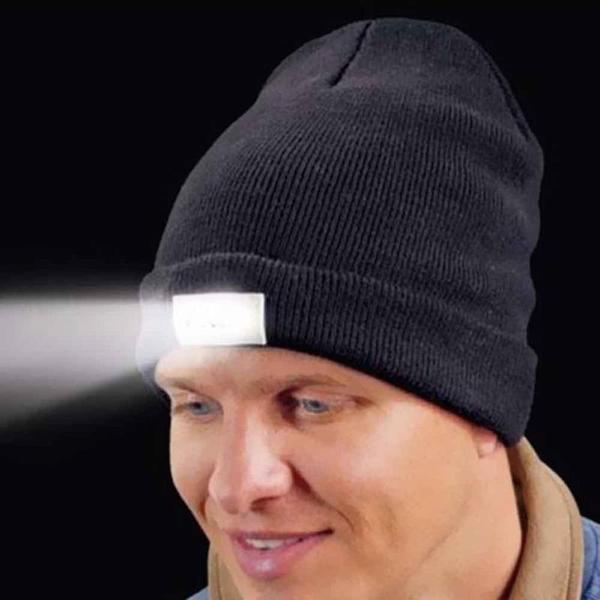 LED Headlamp Glowing Knit Warm Hat With A Flashlight For Camping Night Climbing
