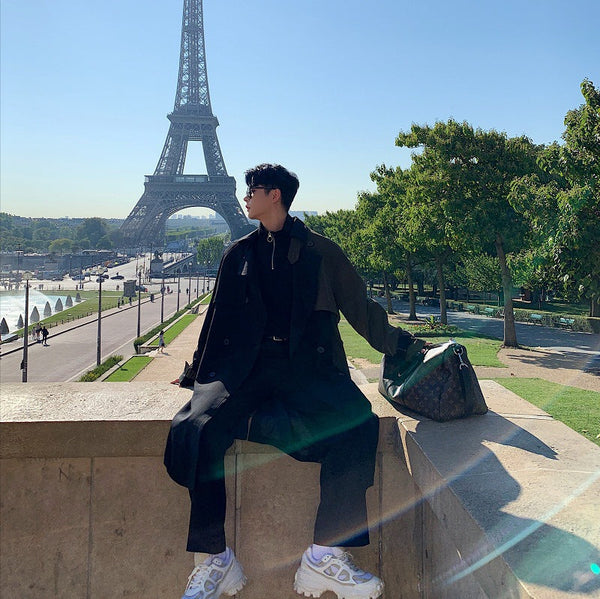 men's Color block trench coat