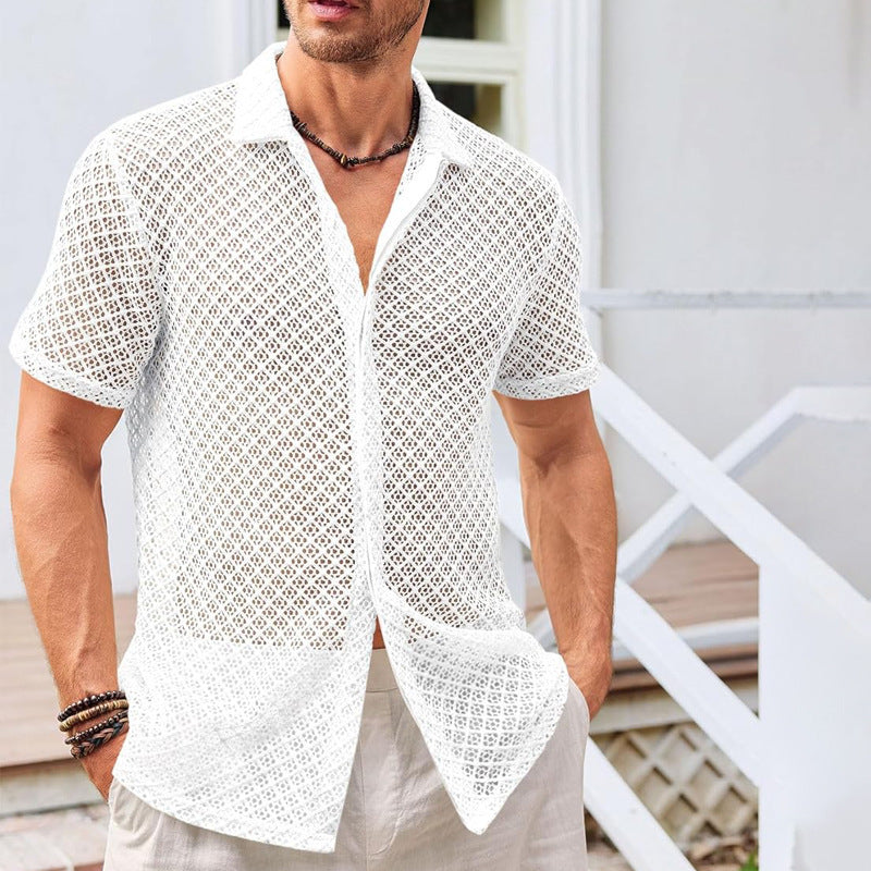 Solid Color Lapel Beach shirt men