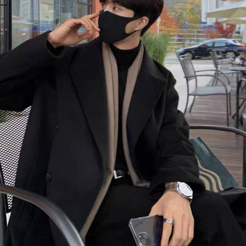 Men's Mid-length Over-the-knee Suit Double Breasted Woolen Trench Coat