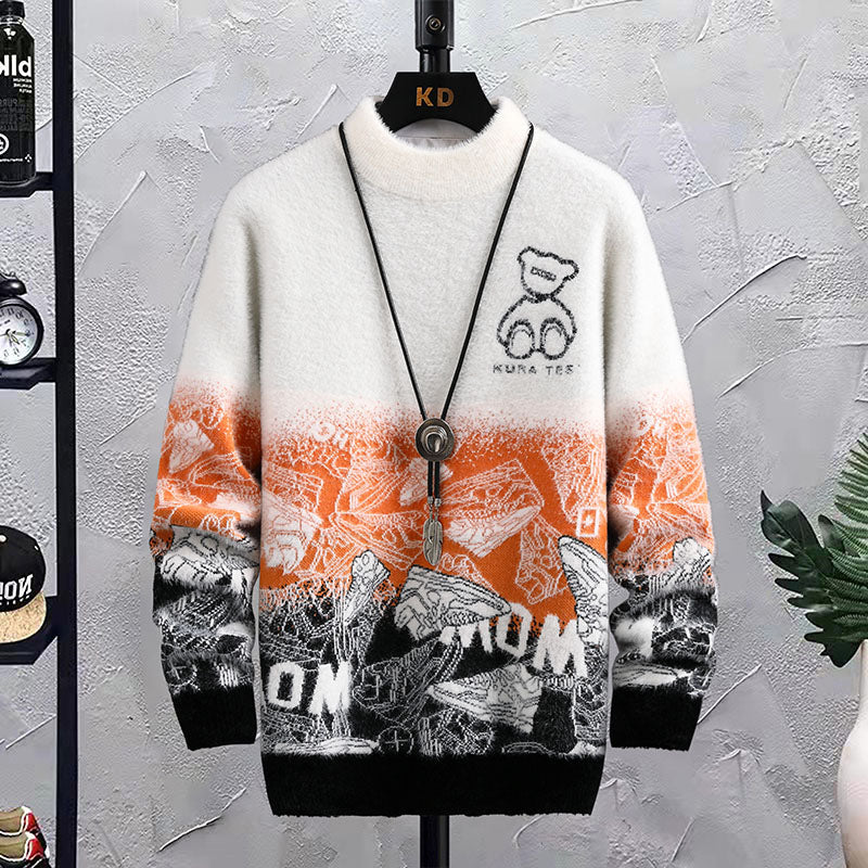 Patchwork Hip Hop Crew Neck Sweater Men