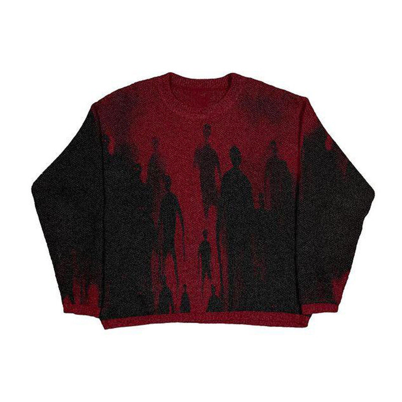 Jacquard Round Neck Loose Couple Dark Pullover Sweater