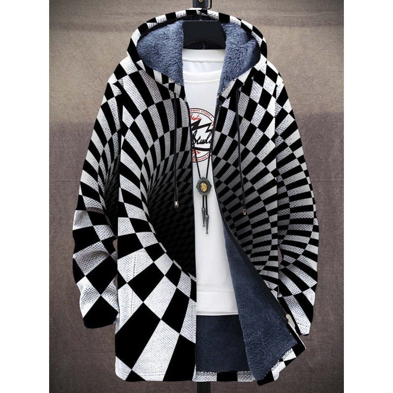 Men's Winter Print Plush Lining Thick Windproof Jacket