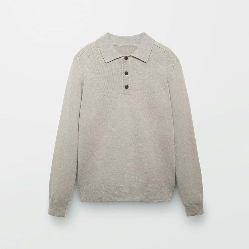 Long Sleeve Button Polo Shirt V-neck Business Men's Sweater