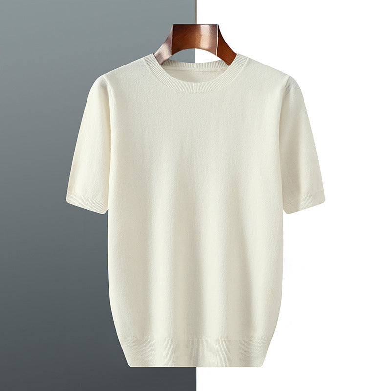 Men's Round Neck Knitted Sweater With Short Sleeves