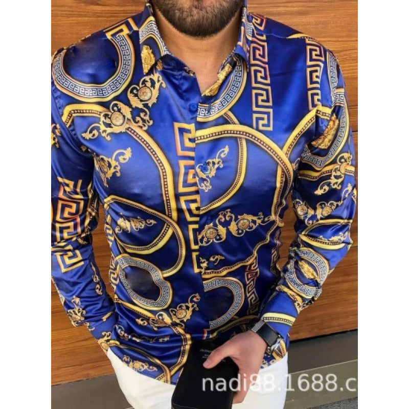 European And American Men's Long-sleeved Casual Printing Shirt
