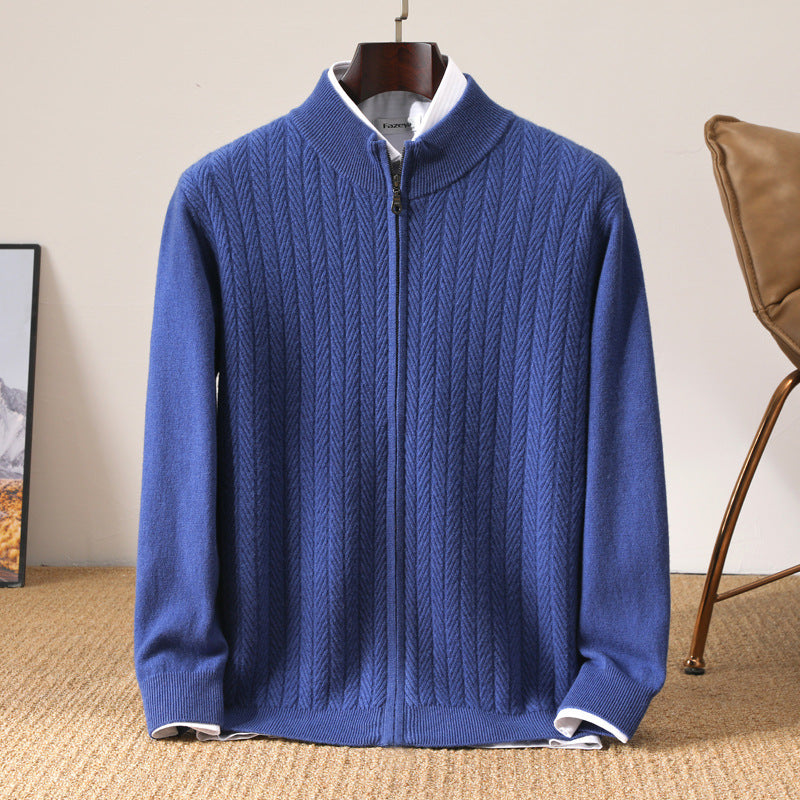 Wheat Twisted Zipper Knitted Cardigan Coat Men