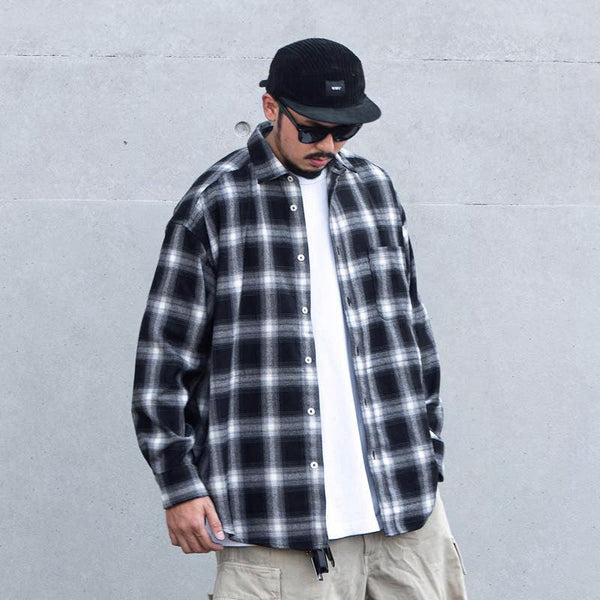 Japanese Style Plaid Long Sleeve Shirt men