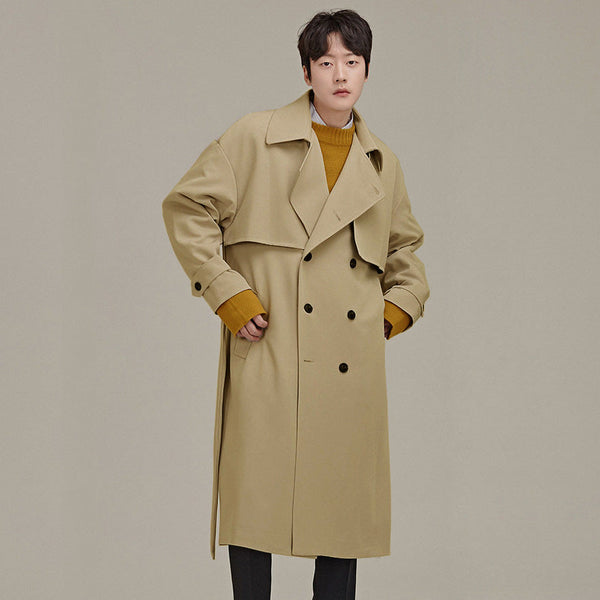 Men's Double Breasted Temperament Loose Trench Coat