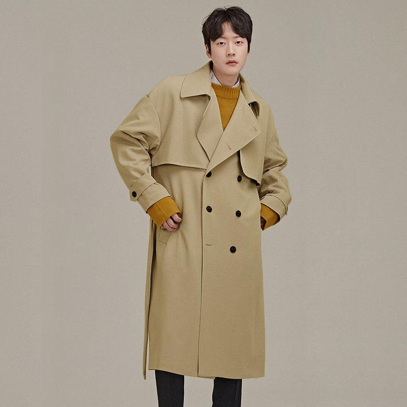 Men's Double Breasted Temperament Loose Trench Coat