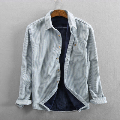 Lapel Striped Japanese Casual Shirt Men