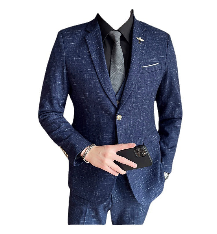 Mesh Plaid Tuxedo Three-piece Suit