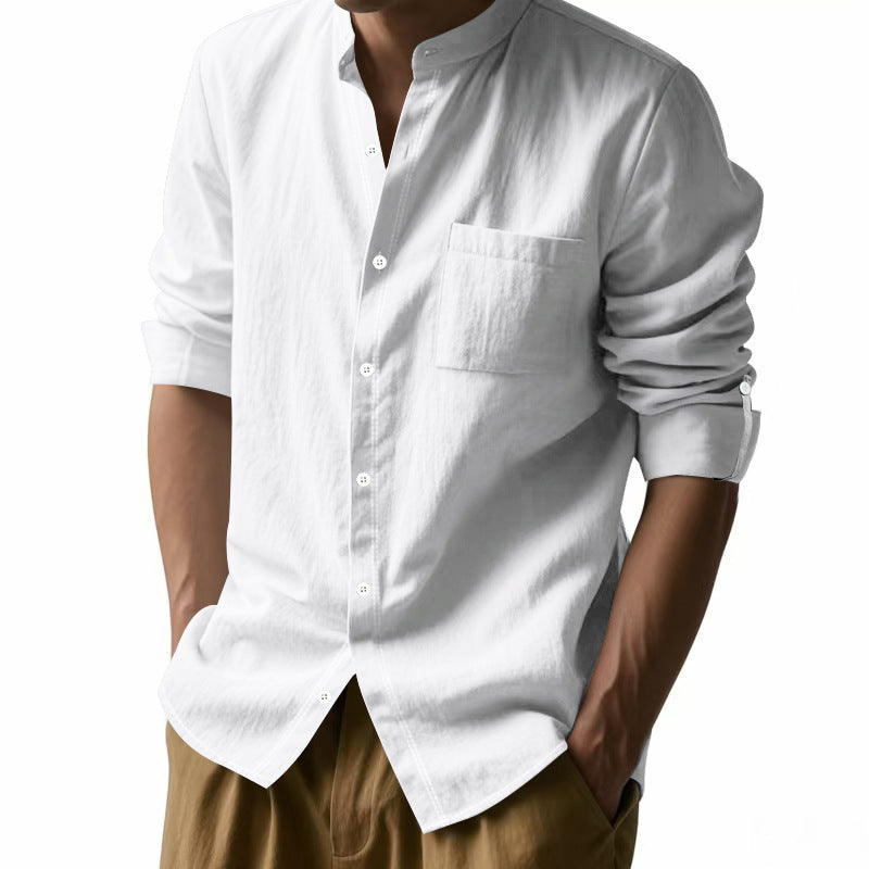 Long Sleeve Stand Collar Shirt With Pockets
