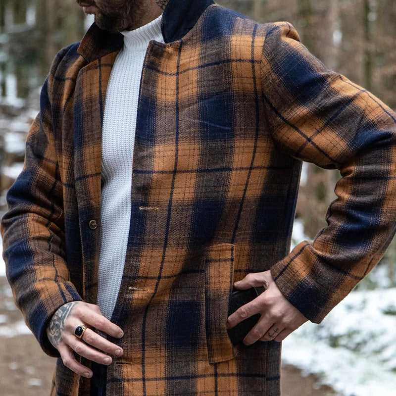 Men's slim fit Plaid Trench Coat