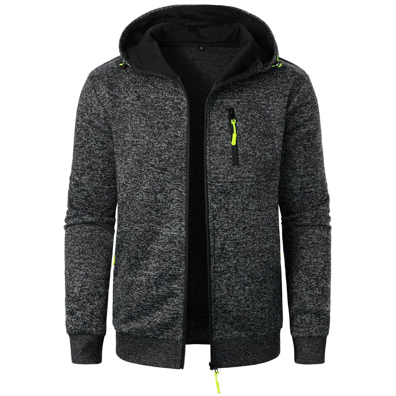 Men's Sports Casual Jacquard Hooded Jacket Knitted Cardigan