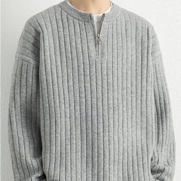 Half Zipper Loose Pullover Texture Knitted Sweater Men