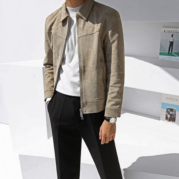 Men's Suede Cropped Lapel Cargo Jacket