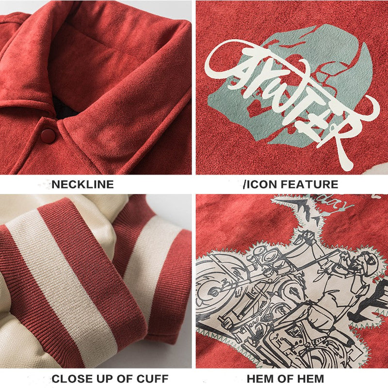 American Spliced Suede Baseball Cotton-padded jacket Men