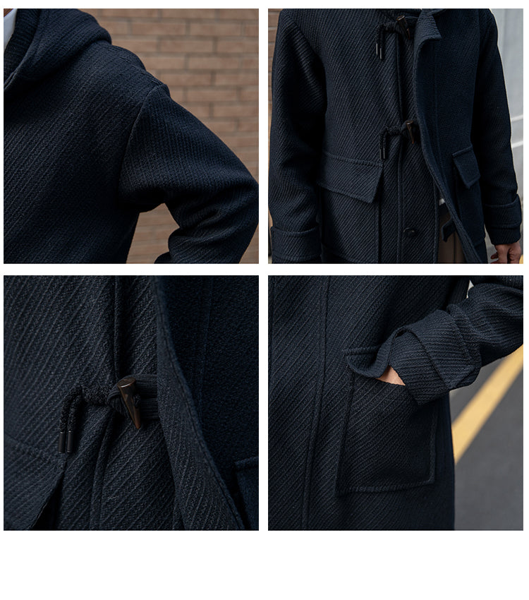 Wool Hooded warm trench Coat for men