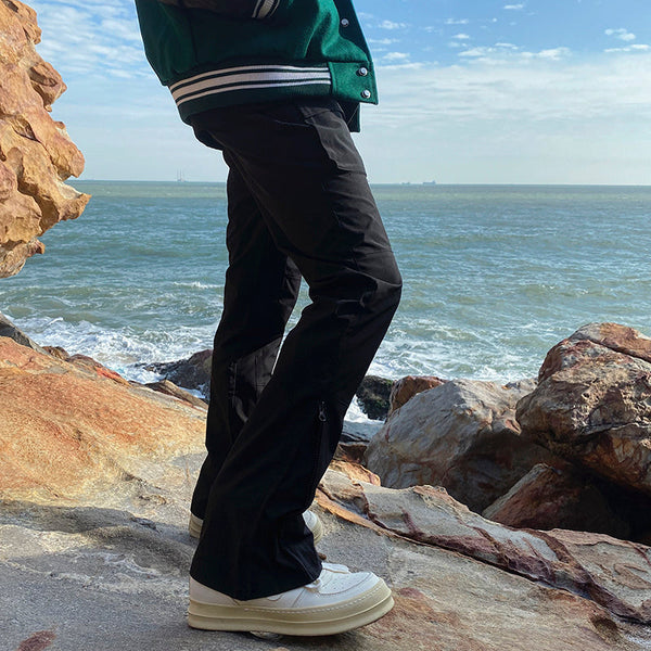 Multi-pocket Three-dimensional Cut Side Zip Flared Pants