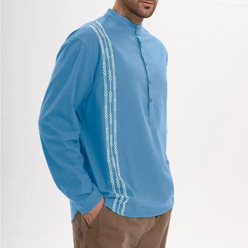 Men's Henry Printed Long-sleeved T-shirt
