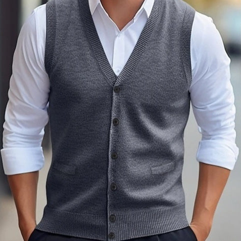 Sleeveless Four Seasons Wool Knit Cardigan Men's Vest