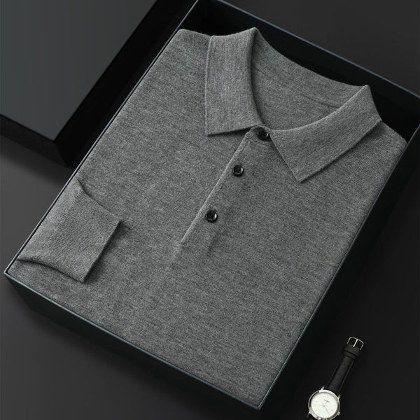 Spring And Autumn Casual Polo Collar Long-sleeved Sweater Men