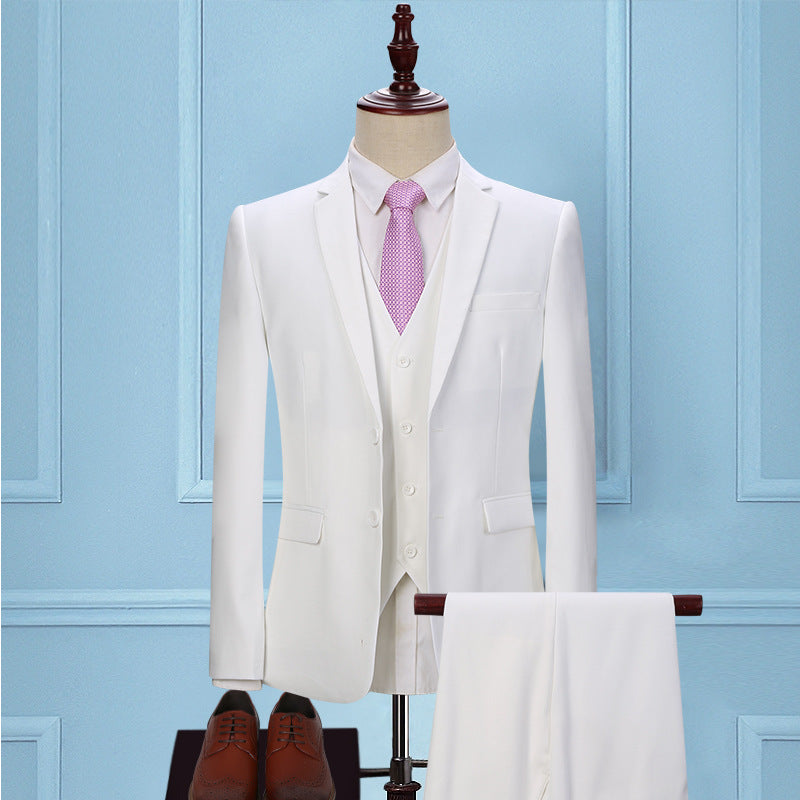 Dark Green Suit Men's Three-piece Korean Slim Suit Business
