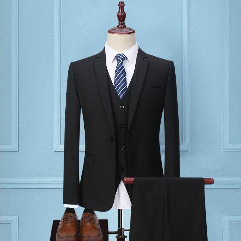 Dark Green Suit Men's Three-piece Korean Slim Suit Business