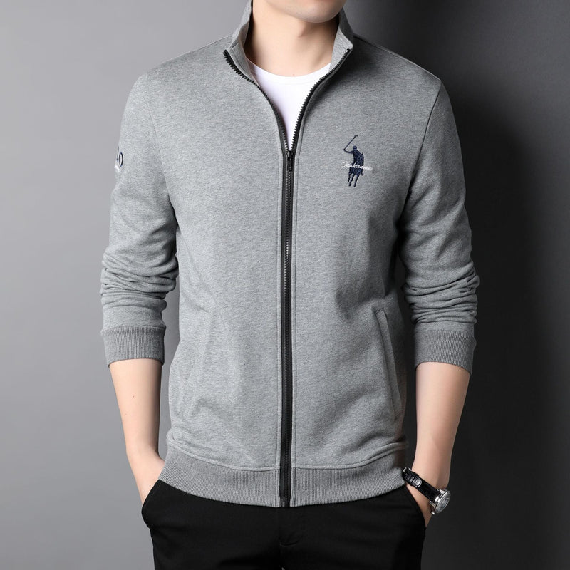 Men's Cotton Casual Embroidered Zip Jacket